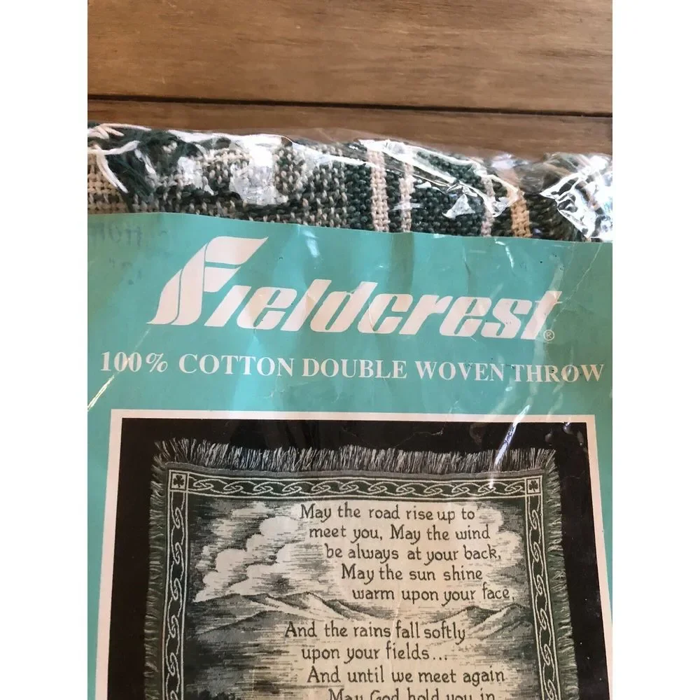 Vintage Fieldcrest Irish Blessing Tapestry Throw‎ Blanket - Celtic Knot Border